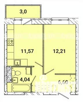 1-к квартира, строящийся дом, 35м2, 3/5 этаж