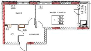 1-к квартира, строящийся дом, 40м2, 16/18 этаж