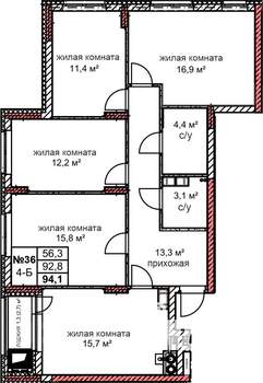 4-к квартира, строящийся дом, 94м2, 8/10 этаж