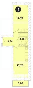 1-к квартира, строящийся дом, 46м2, 2/5 этаж