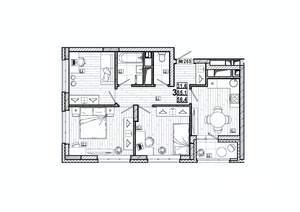 3-к квартира, вторичка, 56м2, 13/15 этаж