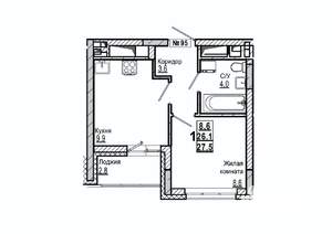 1-к квартира, строящийся дом, 28м2, 11/15 этаж
