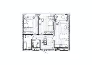2-к квартира, вторичка, 56м2, 1/15 этаж