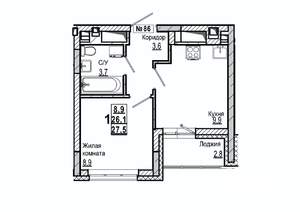 1-к квартира, вторичка, 28м2, 10/15 этаж