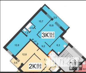3-к квартира, вторичка, 61м2, 2/9 этаж