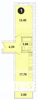 1-к квартира, строящийся дом, 46м2, 4/5 этаж