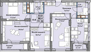 4-к квартира, вторичка, 92м2, 17/18 этаж
