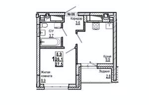 1-к квартира, вторичка, 28м2, 10/15 этаж