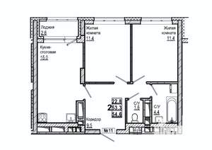 2-к квартира, строящийся дом, 55м2, 3/15 этаж