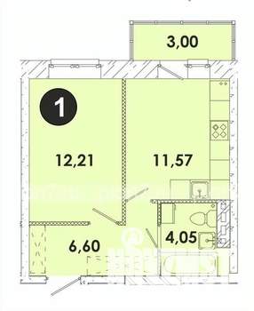 1-к квартира, строящийся дом, 37м2, 3/5 этаж