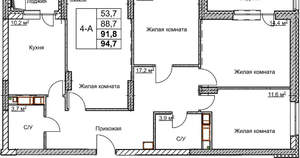 4-к квартира, вторичка, 92м2, 13/18 этаж