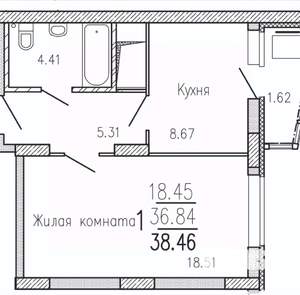 1-к квартира, вторичка, 38м2, 17/20 этаж