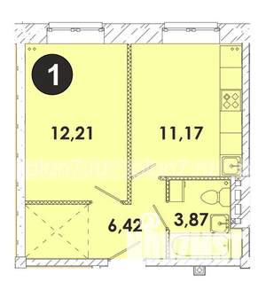 1-к квартира, строящийся дом, 34м2, 1/5 этаж