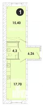 1-к квартира, строящийся дом, 44м2, 1/5 этаж