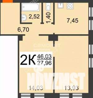 2-к квартира, вторичка, 46м2, 2/5 этаж