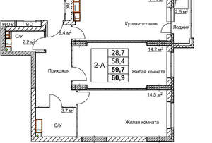 2-к квартира, вторичка, 60м2, 15/18 этаж
