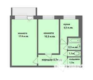 2-к квартира, вторичка, 42м2, 2/5 этаж