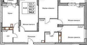 4-к квартира, вторичка, 92м2, 17/18 этаж