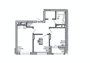 2-к квартира, вторичка, 54м2, 12/15 этаж