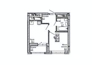 1-к квартира, строящийся дом, 28м2, 13/15 этаж