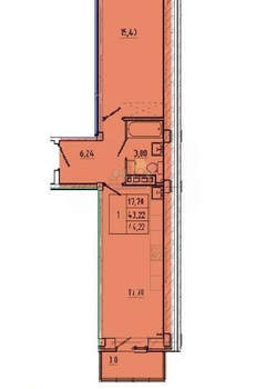1-к квартира, строящийся дом, 46м2, 2/5 этаж