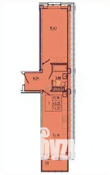 1-к квартира, строящийся дом, 46м2, 2/5 этаж