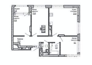 3-к квартира, строящийся дом, 72м2, 3/15 этаж