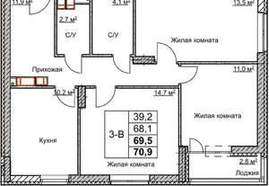 3-к квартира, вторичка, 70м2, 15/18 этаж
