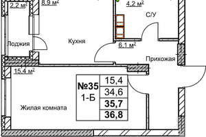 1-к квартира, вторичка, 36м2, 6/18 этаж