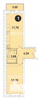 1-к квартира, строящийся дом, 46м2, 3/5 этаж