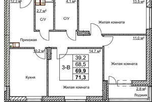 3-к квартира, вторичка, 70м2, 7/18 этаж