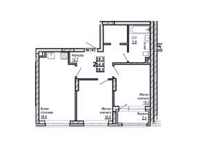 2-к квартира, вторичка, 56м2, 1/15 этаж