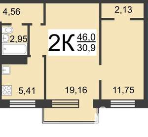2-к квартира, вторичка, 47м2, 2/5 этаж