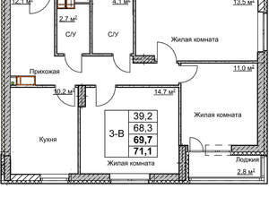 3-к квартира, вторичка, 70м2, 9/18 этаж