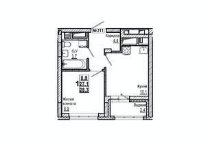 1-к квартира, вторичка, 28м2, 8/15 этаж