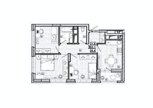 3-к квартира, вторичка, 56м2, 12/15 этаж