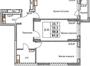 2-к квартира, вторичка, 60м2, 12/18 этаж
