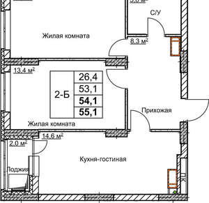 2-к квартира, вторичка, 54м2, 14/18 этаж
