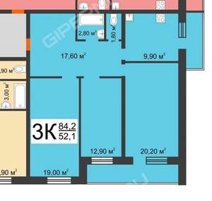 3-к квартира, вторичка, 85м2, 9/9 этаж