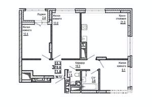 3-к квартира, строящийся дом, 72м2, 9/15 этаж