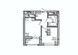 1-к квартира, строящийся дом, 28м2, 8/15 этаж