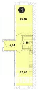 1-к квартира, строящийся дом, 43м2, 1/5 этаж