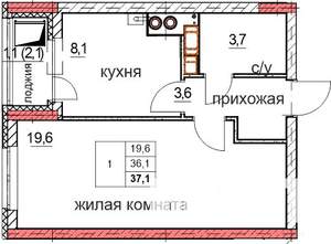 1-к квартира, строящийся дом, 36м2, 10/10 этаж