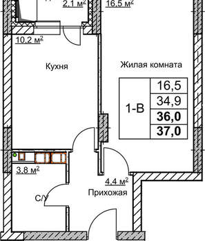 1-к квартира, вторичка, 36м2, 8/18 этаж