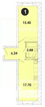 1-к квартира, строящийся дом, 43м2, 1/5 этаж