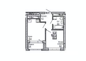 1-к квартира, строящийся дом, 28м2, 4/15 этаж