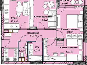 3-к квартира, вторичка, 64м2, 15/18 этаж
