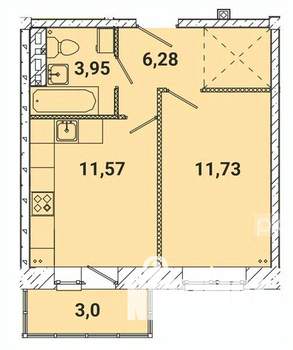 1-к квартира, строящийся дом, 37м2, 2/5 этаж