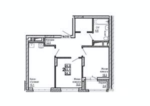 2-к квартира, вторичка, 54м2, 15/15 этаж
