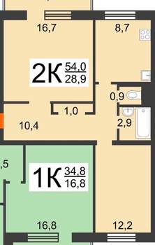 2-к квартира, вторичка, 54м2, 4/9 этаж